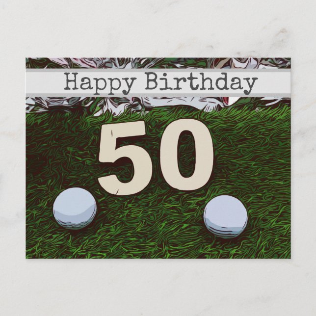 Postal Cartão de aniversário de 50 Golf com bola de golfe (Frente)