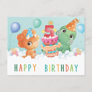 Postal Cartão de aniversário de 5 de dinossauro bonito