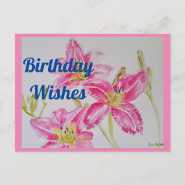Postal Cartão de aniversário de aquarela de lírio rosa bo