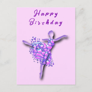 Postal Cartão de Aniversário de Bailarina em Roxo
