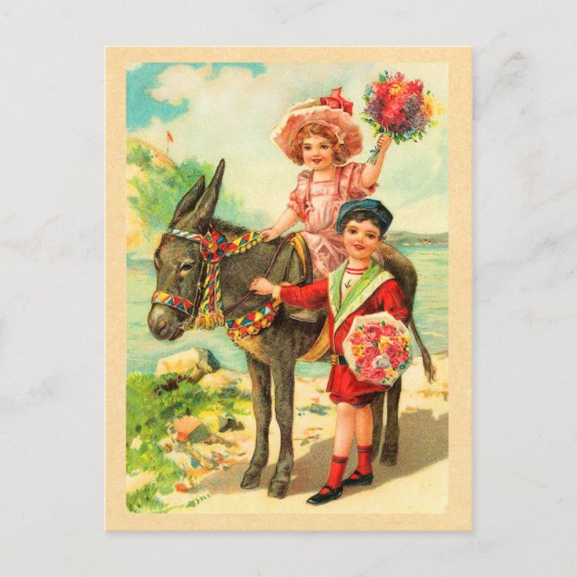 Postal Cartão de aniversário de burro vintage (Frente)