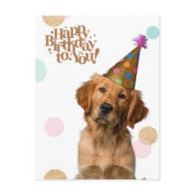 Cartão de aniversário de cachorrinho com chapéu de