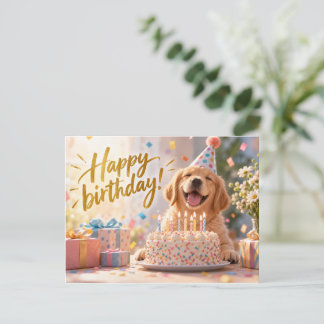 Postal Cartão de aniversário de cachorro retriever fofo d