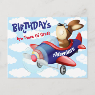 Postal Cartão de Aniversário de Cachorro Voando Avião