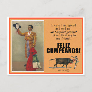 POSTAL CARTÃO DE ANIVERSÁRIO DE CORRIDA DE TOUROS