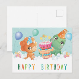 Postal cartão de aniversário de dinossauro fofo