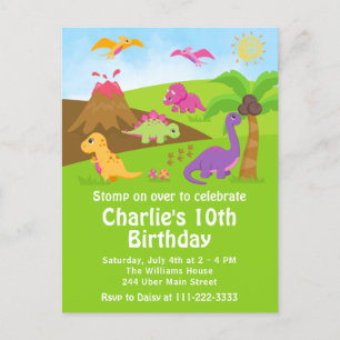 Postal Cartão de Aniversário de Dinossauros Meninas