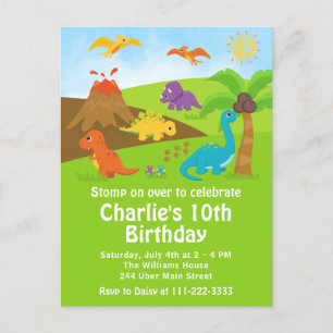 Postal Cartão de Aniversário de Dinossauros Meninos