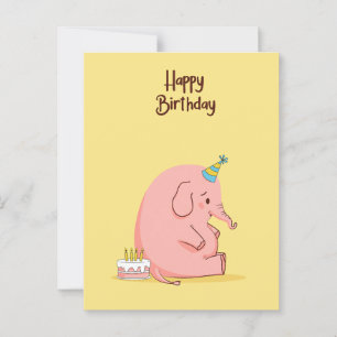 Postal Cartão de Aniversário de Elefante Triste Fofo – Pa