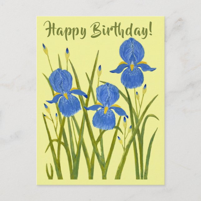 Postal Cartão de Aniversário de Flores de Íris (Frente)