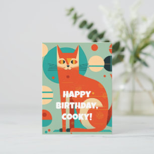 Postal Cartão de aniversário de gato abstrato de meados d