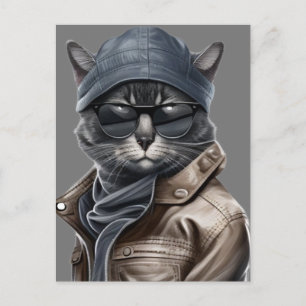 Postal Cartão de Aniversário de Gato Chique para Ele
