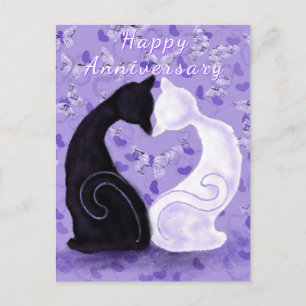 Postal Cartão de Aniversário de Gato com Casal de Amor