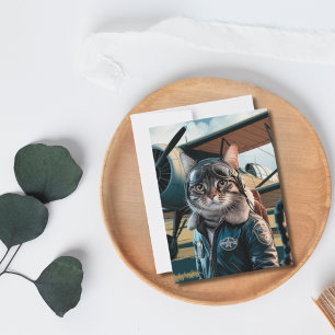 Postal Cartão de Aniversário de Gato Piloto Engraçado & A