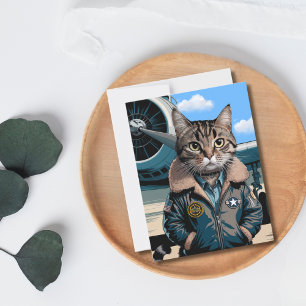 Postal Cartão de aniversário de gato piloto engraçado & a