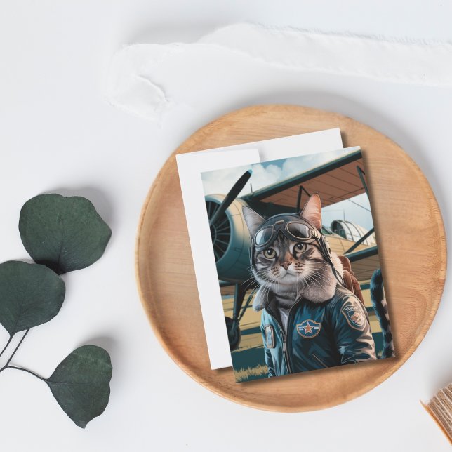 Postal Cartão de aniversário de gato piloto engraçado e a (Criador carregado)