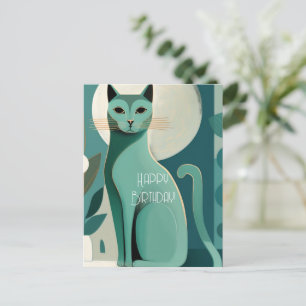 Postal Cartão de Aniversário de Gato Retro Meados do Sécu