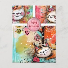 Postal Cartão de Aniversário de Gatos Coloridos