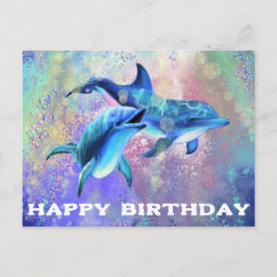 Postal Cartão de Aniversário de Golfinhos com Golfinhos F