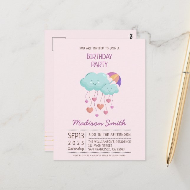 Postal Cartão de Aniversário de Guarda-Chuva Colorido com (Frente/Verso In Situ)