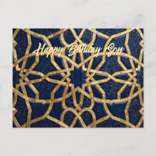 Postal Cartão de Aniversário de Menino Azul Marinho e Dou