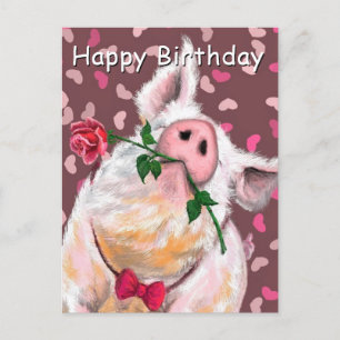 Postal Cartão de Aniversário de Porco Engraçado