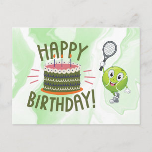 Postal Cartão de aniversário de tênis com raquete e bola 