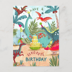 Postal Cartão de aniversário dino-mite para crianças de d