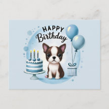 Cartão de aniversário do adorável Boston Terrier