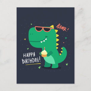 Postal Cartão de Aniversário do Dinossauro Gato