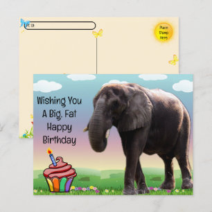 Postal Cartão de Aniversário do Elefante Divertido do Pos