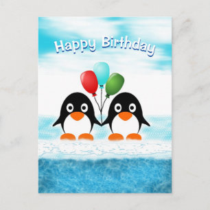 Postal Cartão de aniversário do pinguim legal
