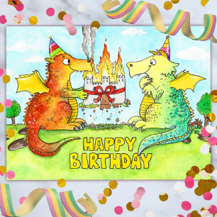 Postal Cartão de aniversário Dragões Feliz Aniversário
