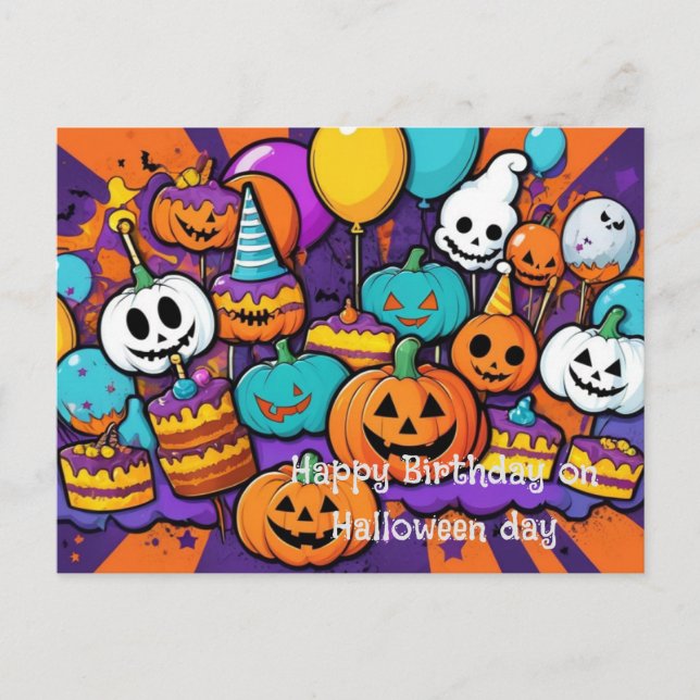 Postal Cartão de aniversário e Halloween (Frente)
