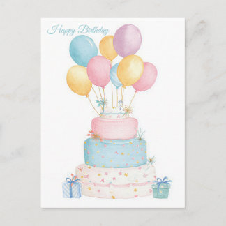Postal Cartão de Aniversário em Aquarela