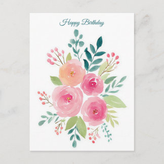Postal Cartão de Aniversário em Aquarela