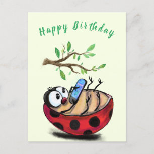 Postal Cartão de Aniversário Engraçado Ladybug