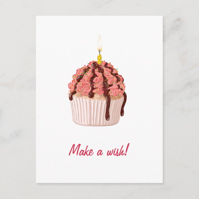 Postal Cartão de Aniversário "Faça um Desejo" (Frente)