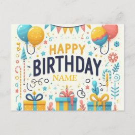 Postal Cartão de Aniversário Feliz Colorido - Balões Fest