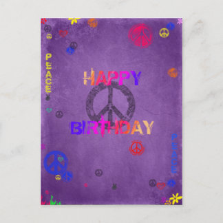 Postal Cartão de Aniversário Feliz de Hippie em Roxo
