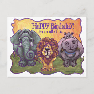 Postal Cartão de Aniversário Feliz de Safari Animal