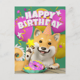 Postal Cartão de Aniversário Feliz de Shiba