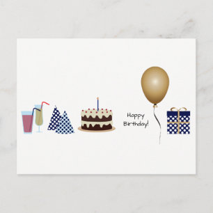Postal Cartão de Aniversário Feliz - em azul marinho