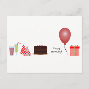 Postal Cartão de Aniversário Feliz - em vermelho
