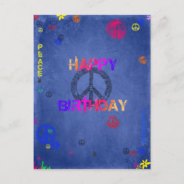 Postal Cartão de Aniversário Feliz Hippie Cartão Azul