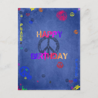 Postal Cartão de Aniversário Feliz Hippie Cartão Azul