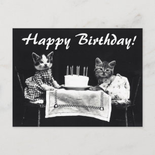 Postal Cartão de Aniversário Feliz para Gatos Vintage