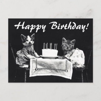 Postal Cartão de Aniversário Feliz para Gatos Vintage