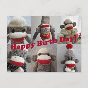 Postal Cartão de Aniversário Feliz para Macacos-Meia