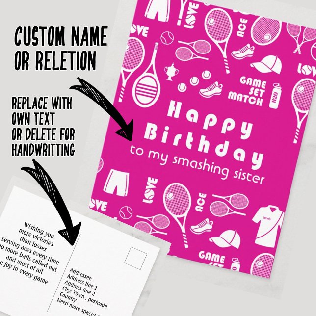 Postal Cartão de Aniversário Feliz 💗 Rosa 🎾 Tênis (Criador carregado)